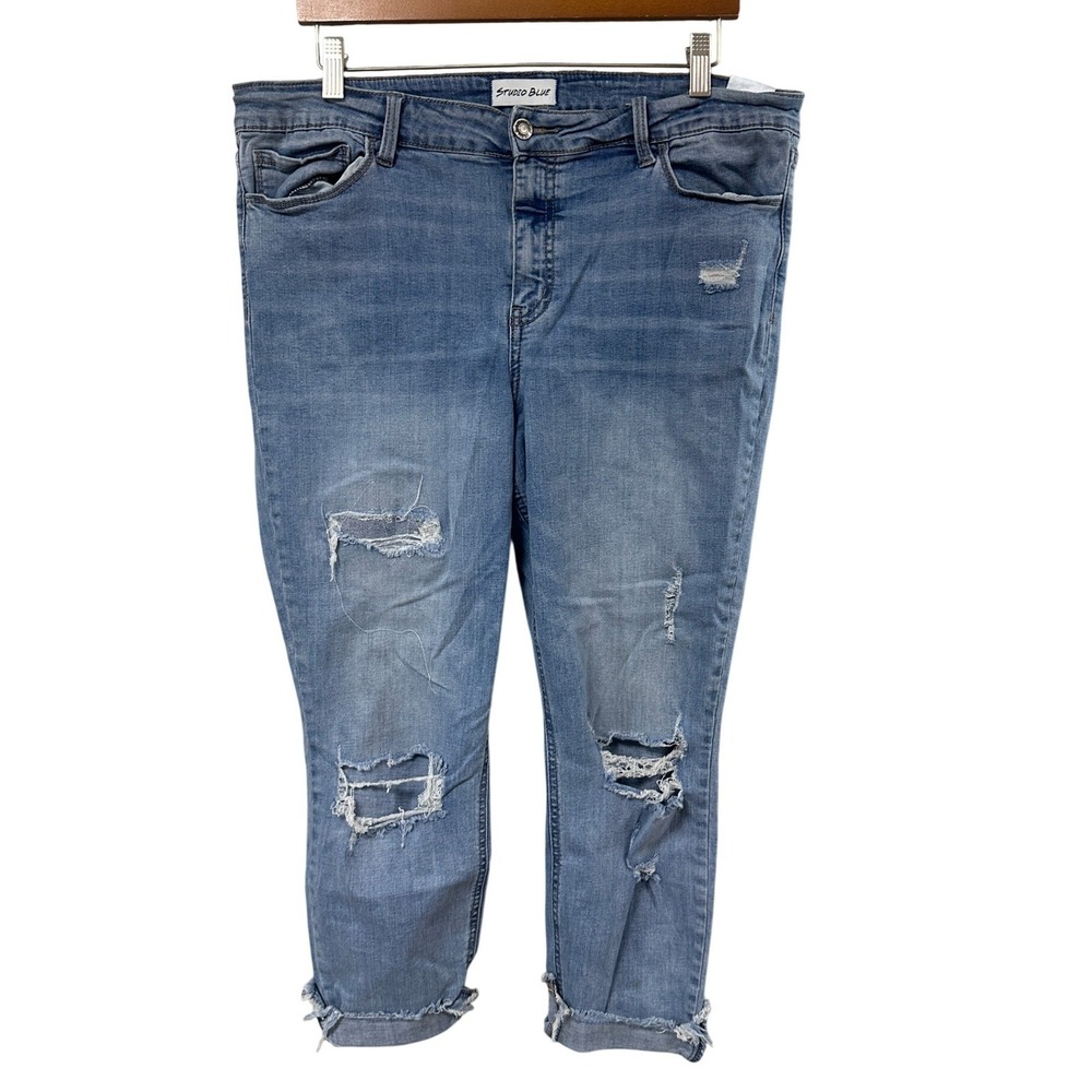 Studio Blue Womens Distressed Cuffed Slim Jeans Medium Wash Blue Size 33